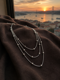Çelik Gümüş Renk Minimal Topçuk Model Çoklu Kolye