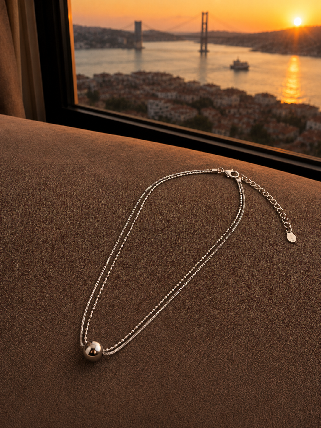 Çelik Çift Zincirli Gümüş Renk Topçuk İtalyan Model Kolye