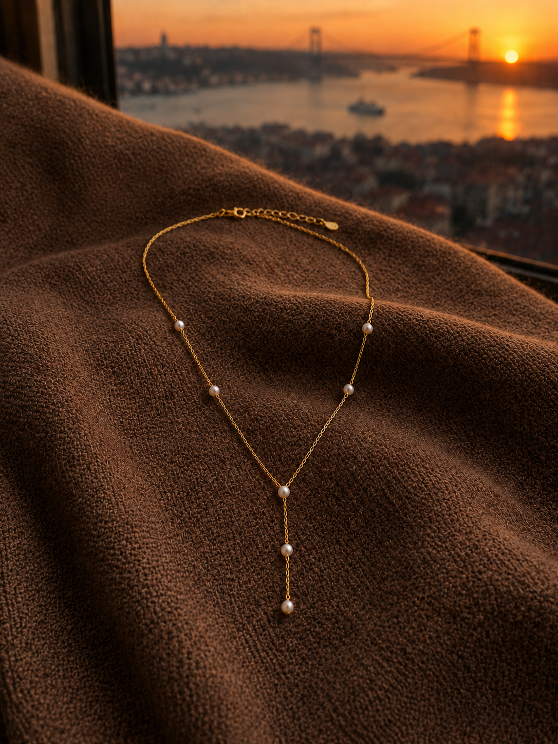 Çelik İnci Figürlü Y Model Gold Renk Kolye