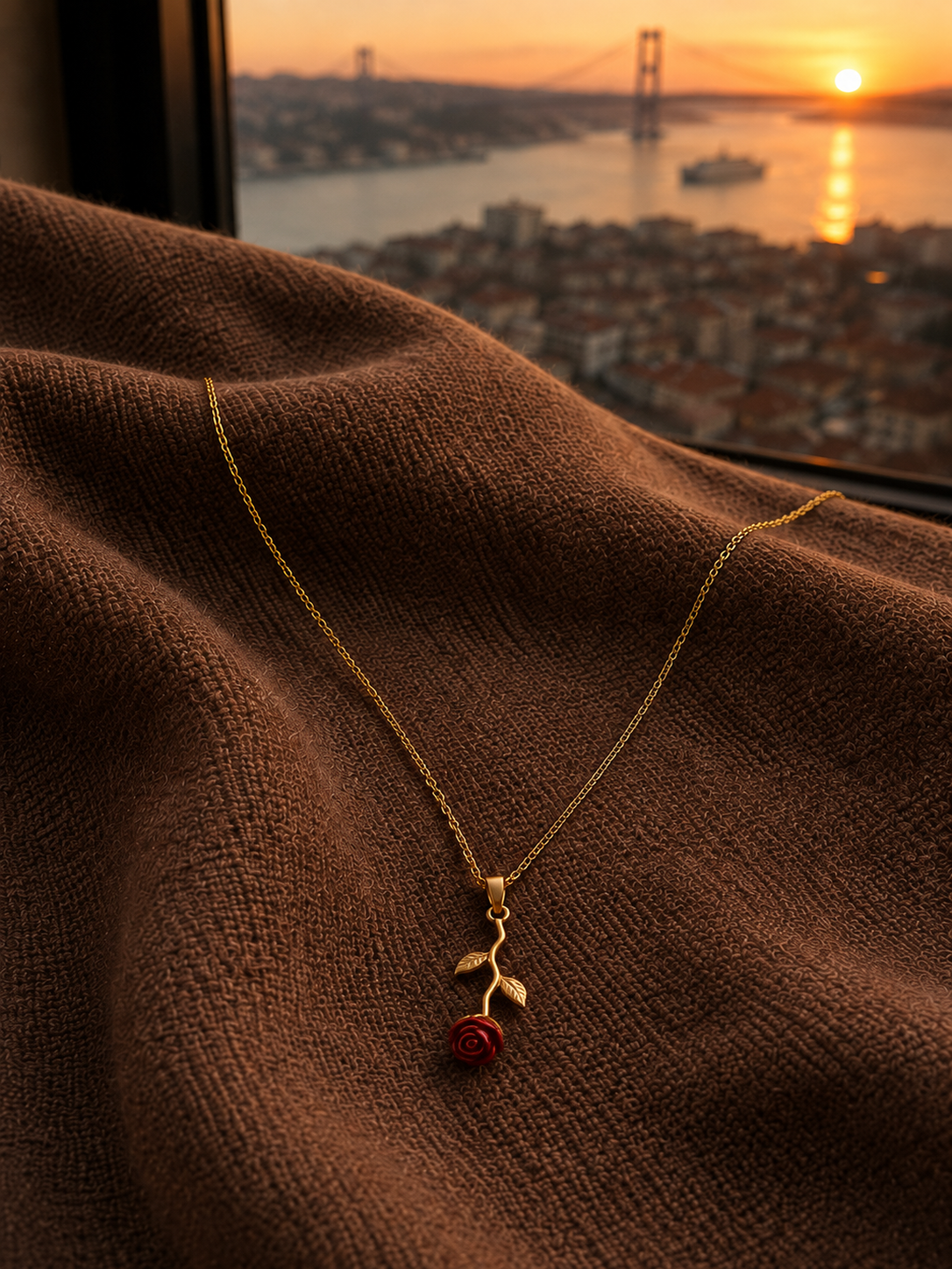Gold Çelik Rose Figürlü Kolye